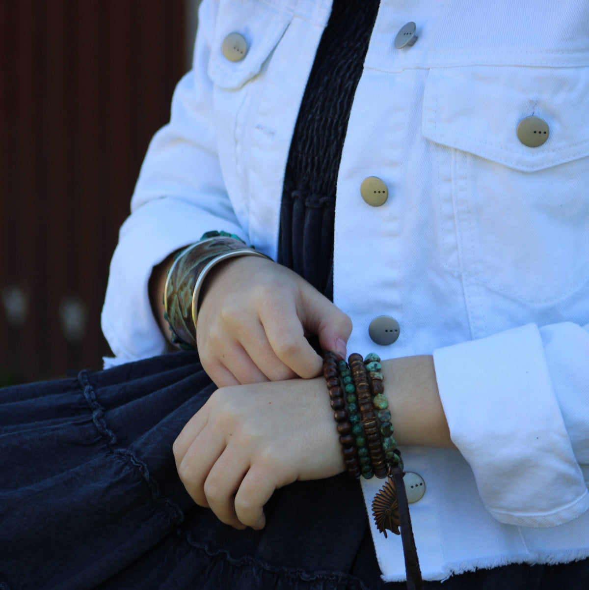 Wood Beaded Stretch Bracelet 800o