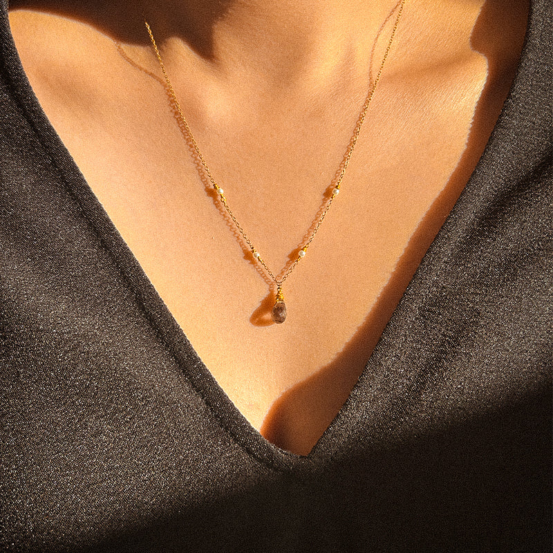 Smoky Quartz & Akoya Pearl Pendant Necklace | 14K Gold