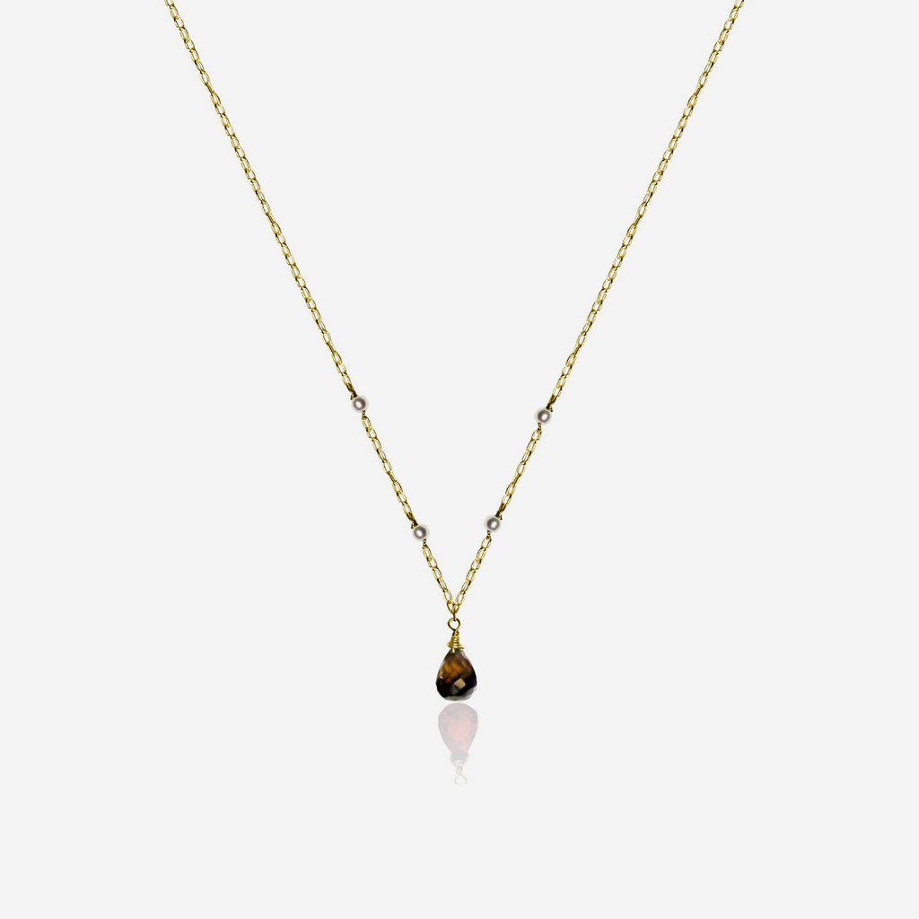 Smoky Quartz & Akoya Pearl Pendant Necklace | 14K Gold