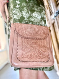 The Kimberly| Hand-Tooled Leather Messenger Bag