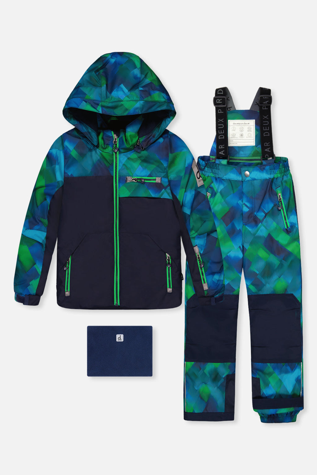Two Piece Play Snowsuit Blue And Green Checkered Print