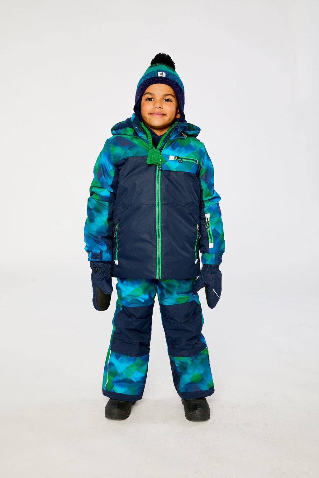 Two Piece Play Snowsuit Blue And Green Checkered Print