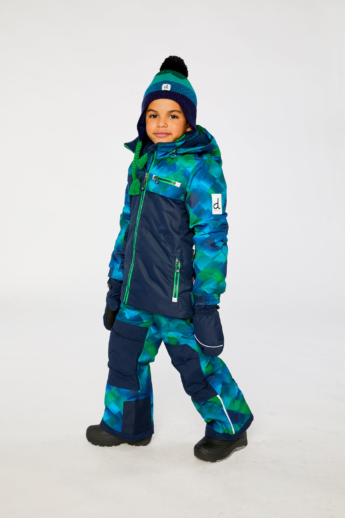 Two Piece Play Snowsuit Blue And Green Checkered Print