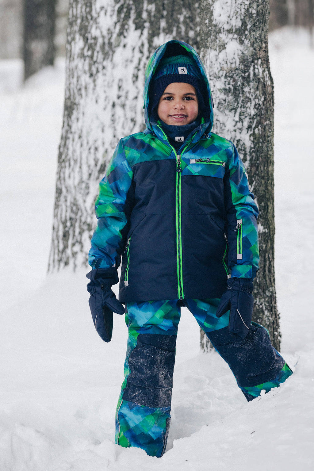 Two Piece Play Snowsuit Blue And Green Checkered Print