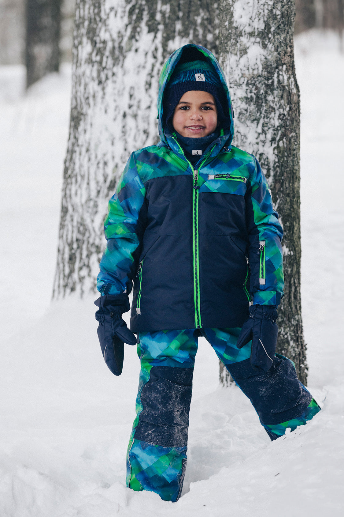 Two Piece Play Snowsuit Blue And Green Checkered Print
