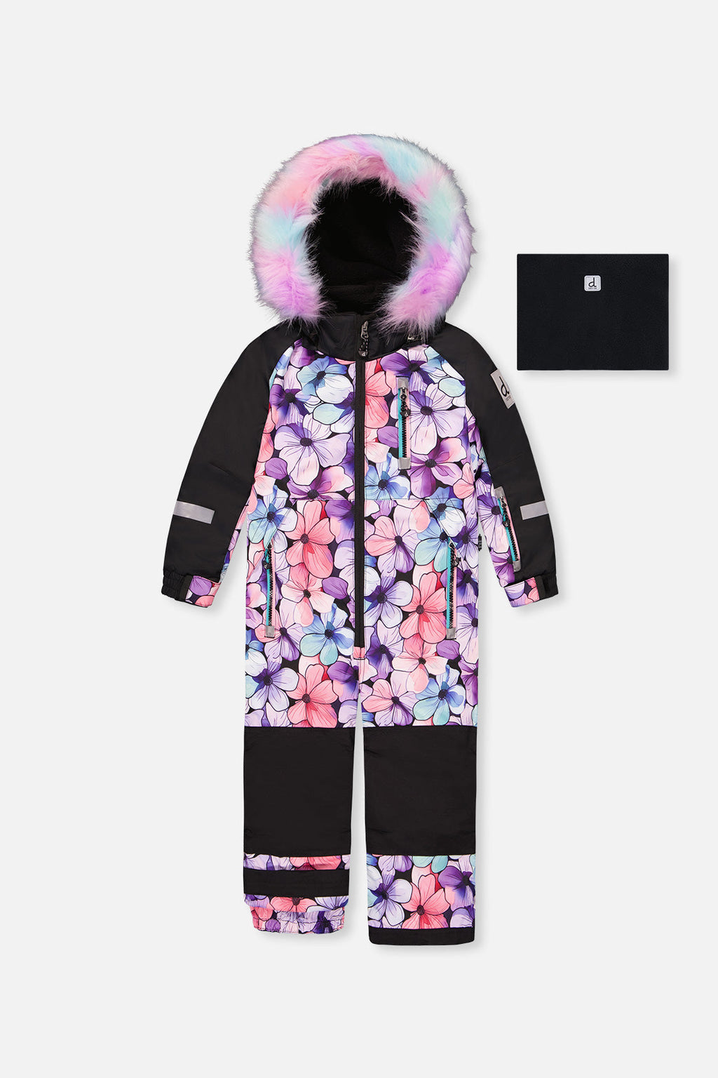 Kids One Piece Play Snowsuit Purple Floral Print