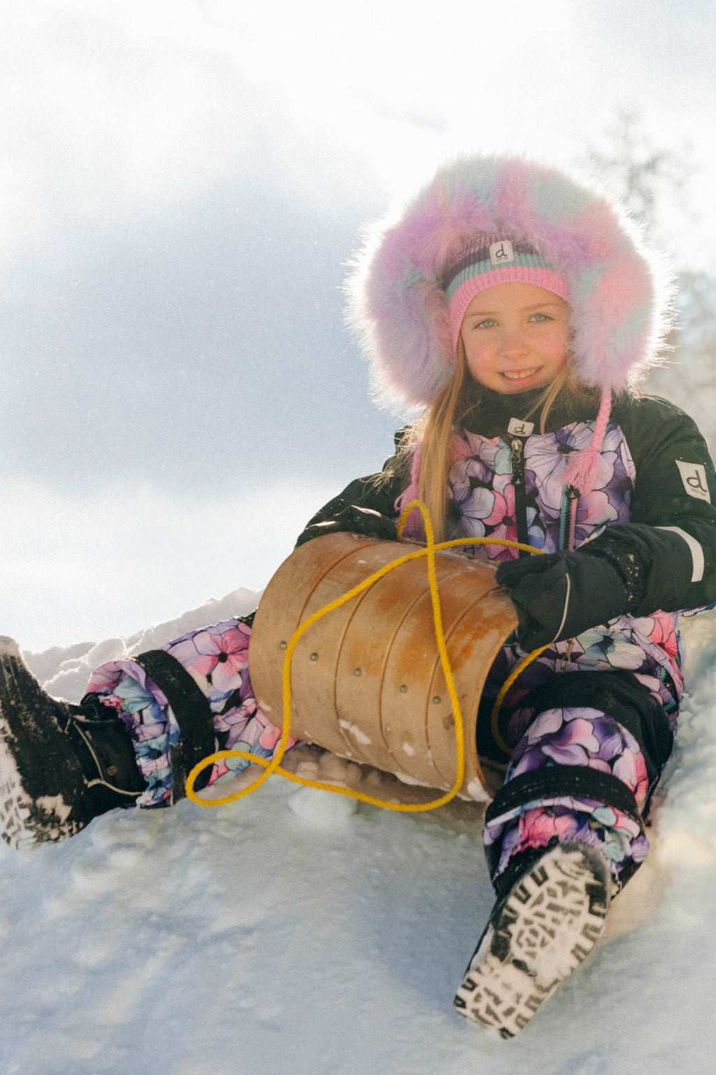 Kids One Piece Play Snowsuit Purple Floral Print