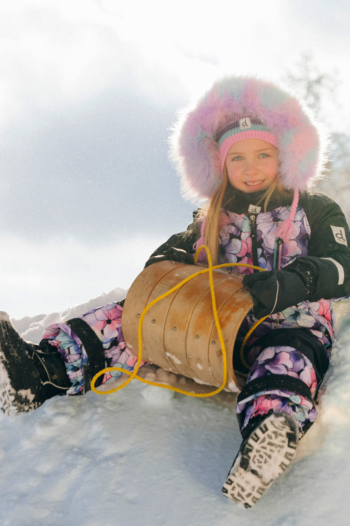 Kids One Piece Play Snowsuit Purple Floral Print