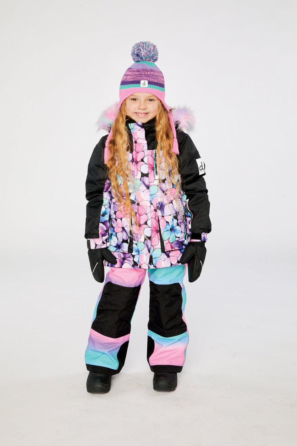 Two Piece Play Snowsuit Purple Floral Print With Gradient Pants