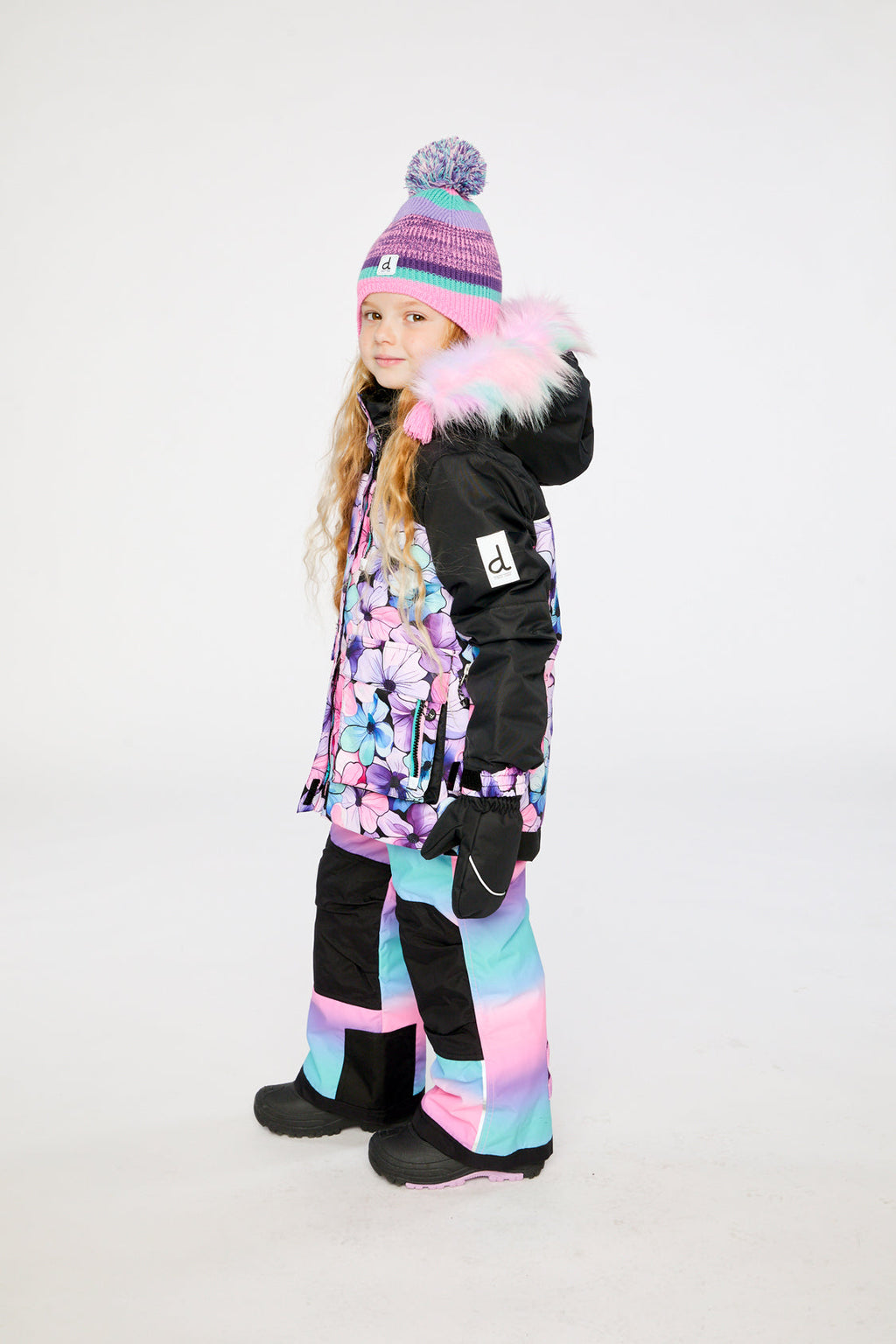 Two Piece Play Snowsuit Purple Floral Print With Gradient Pants