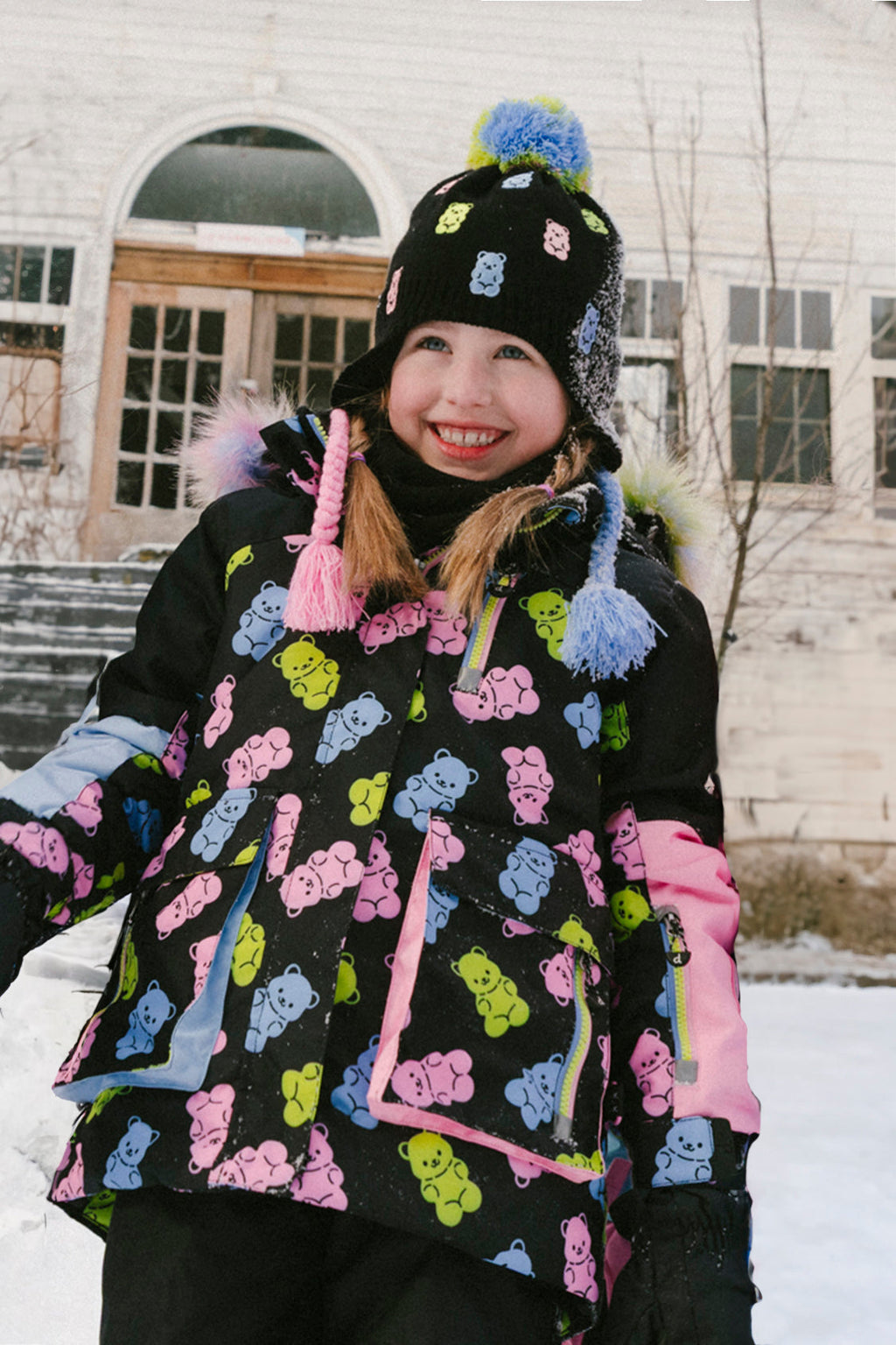 Two Piece Play Snowsuit Black Gummy Bear Print