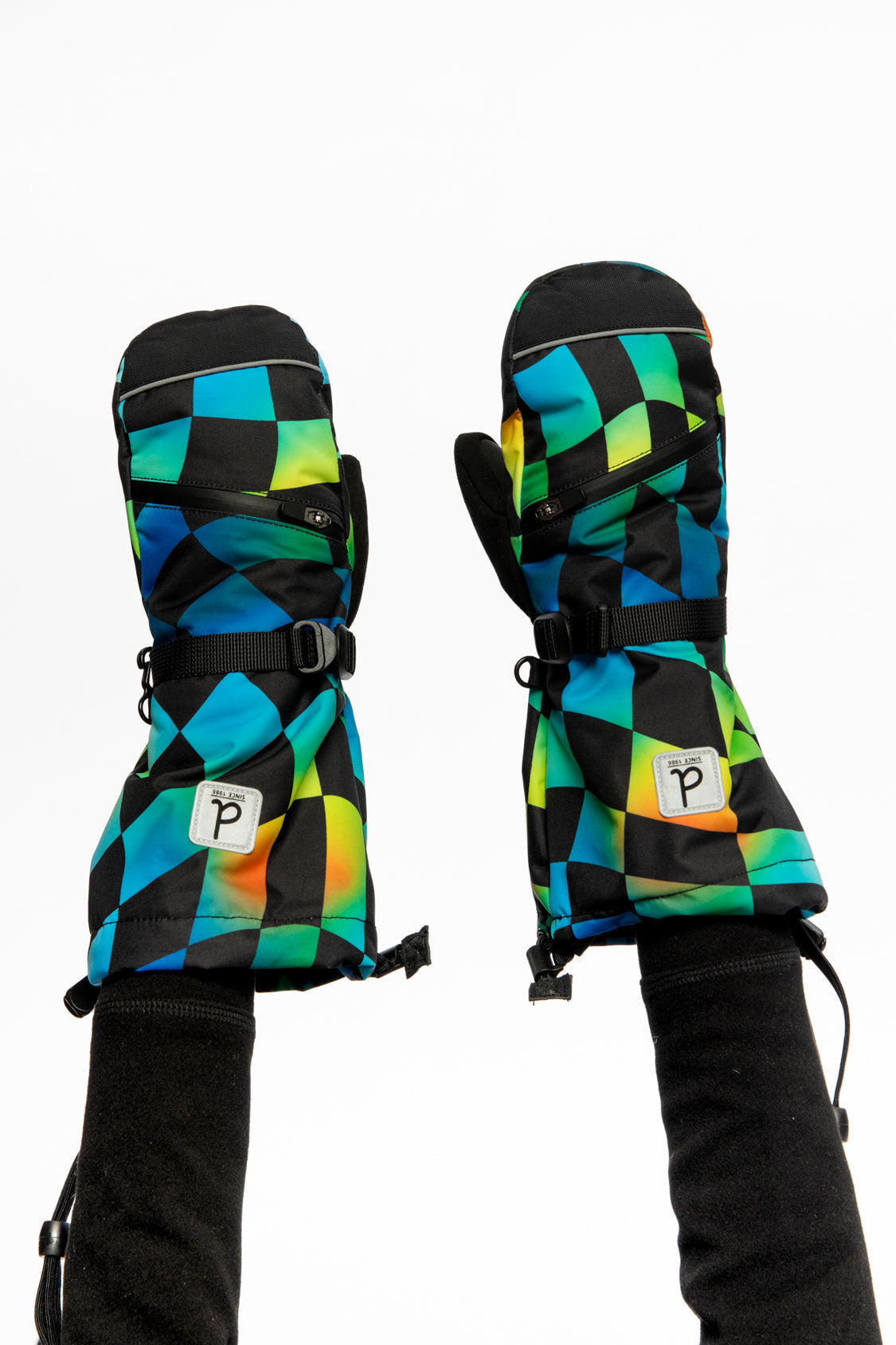 Teknik Winter Mittens Blue Checkered Print