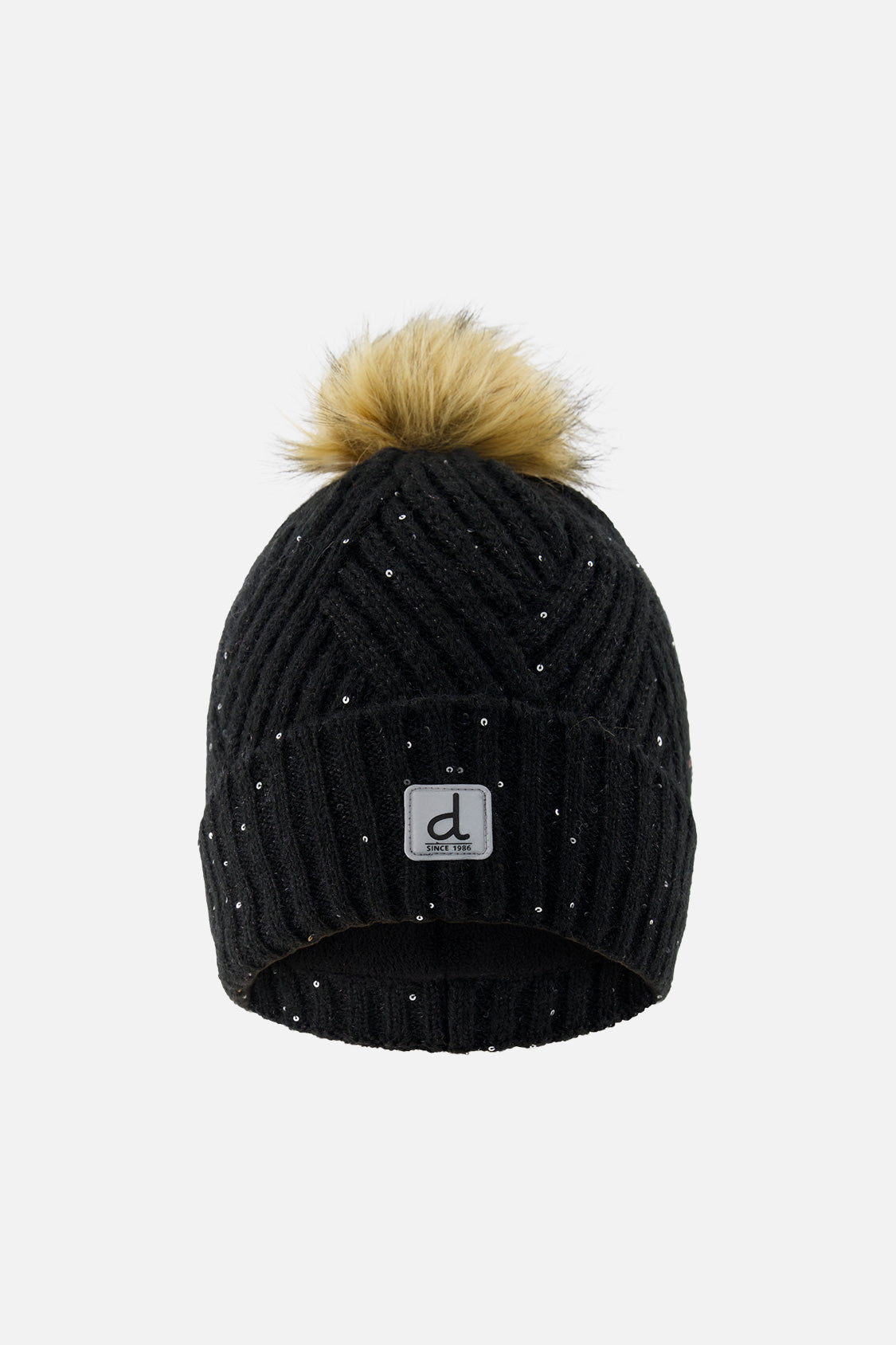 Winter Knit Hat With Pompom Black