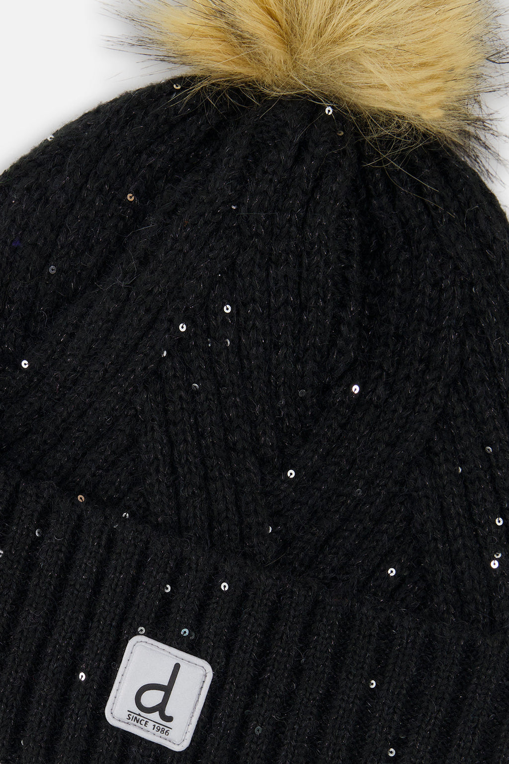 Winter Knit Hat With Pompom Black