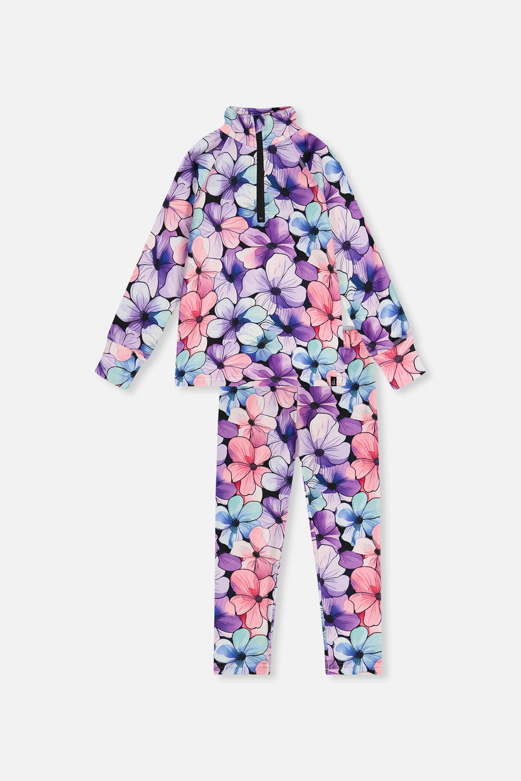 Two Piece Thermal Underwear Purple Floral Print