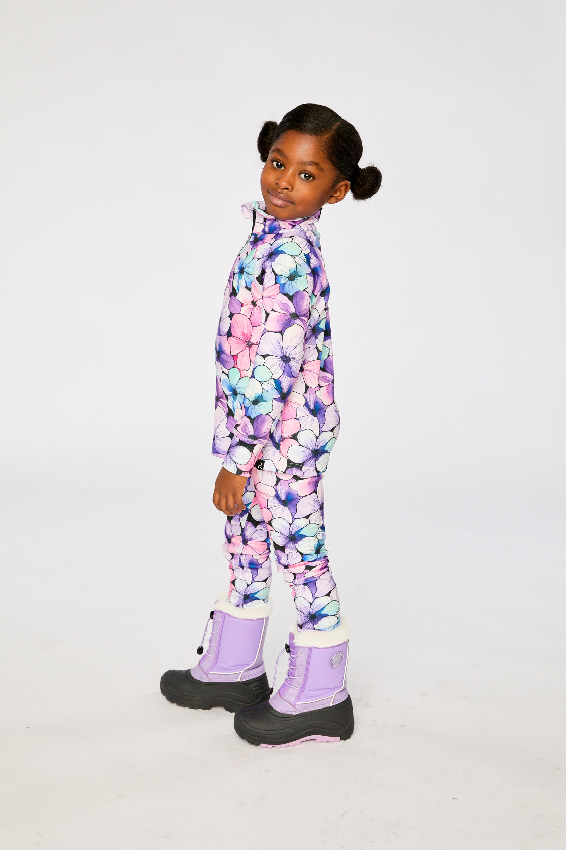 Two Piece Thermal Underwear Purple Floral Print