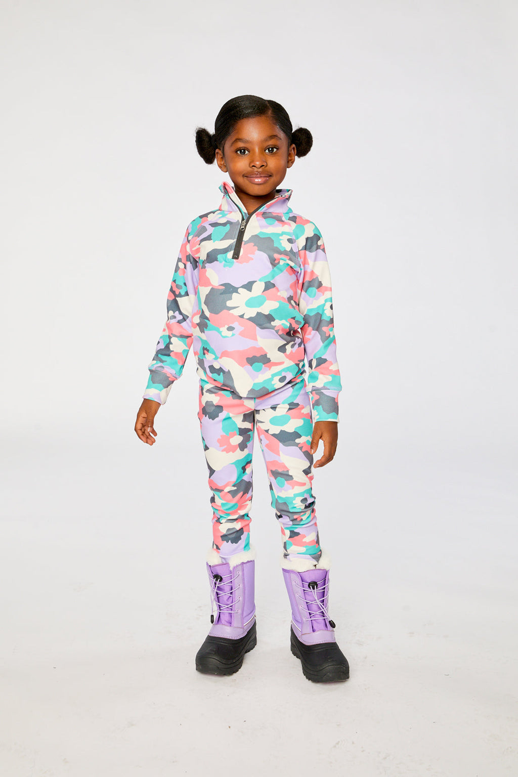Two Piece Thermal Underwear Coral Camouflage Print