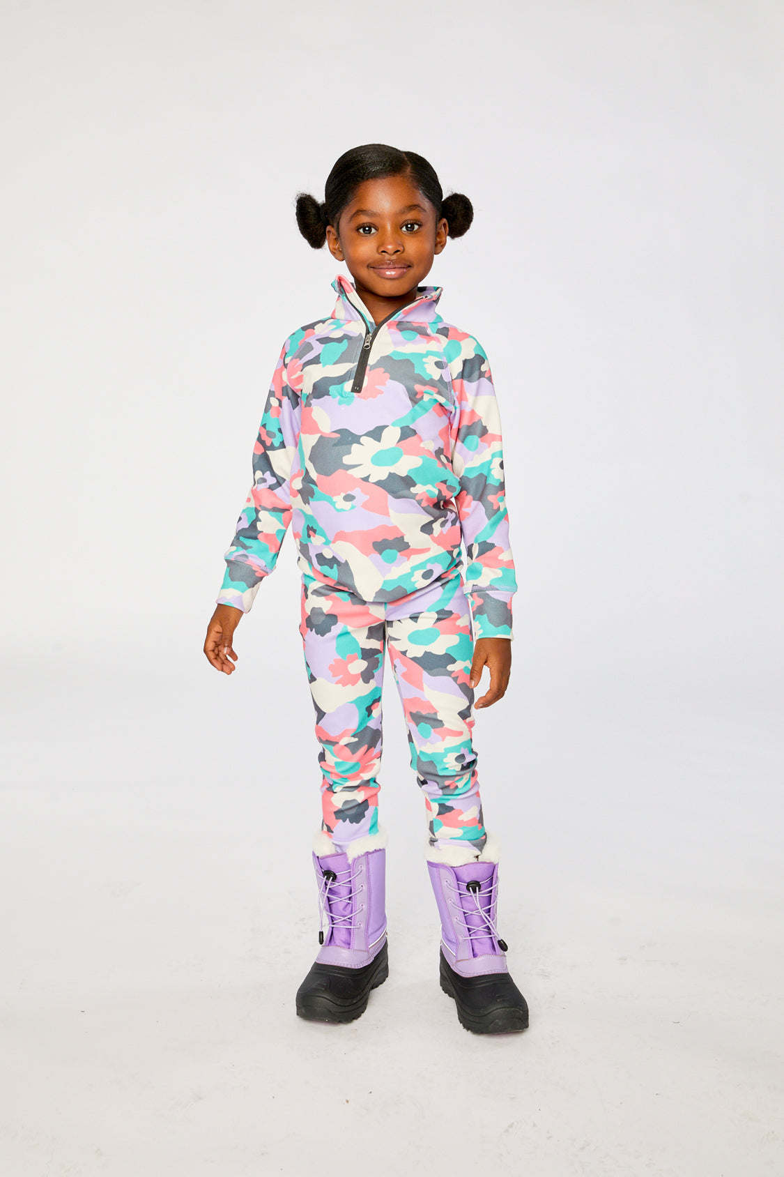 Two Piece Thermal Underwear Coral Camouflage Print