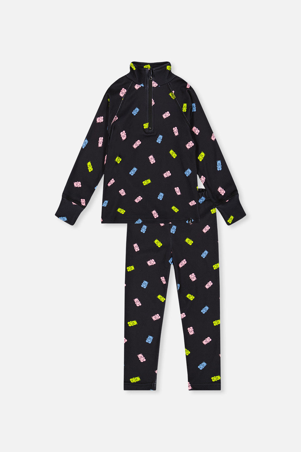 Two Piece Thermal Underwear Black Printed Gummy Bears