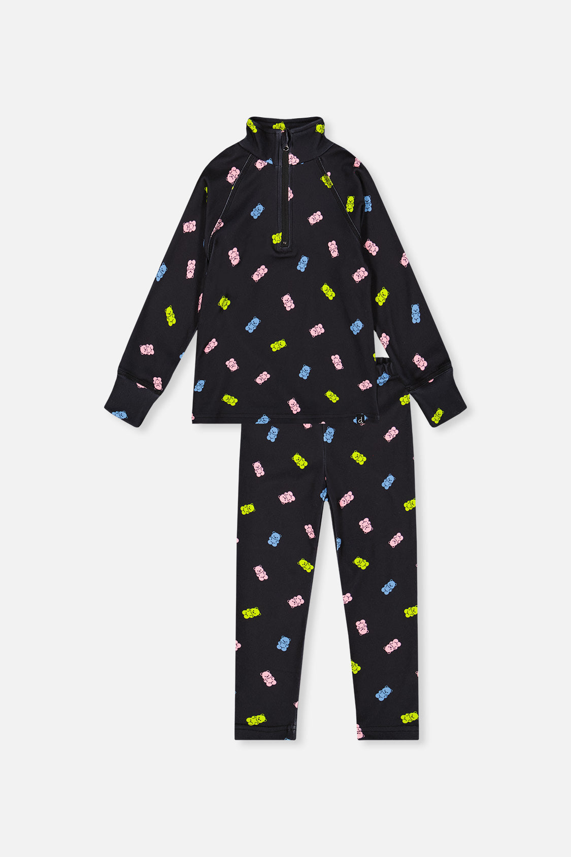 Two Piece Thermal Underwear Black Printed Gummy Bears