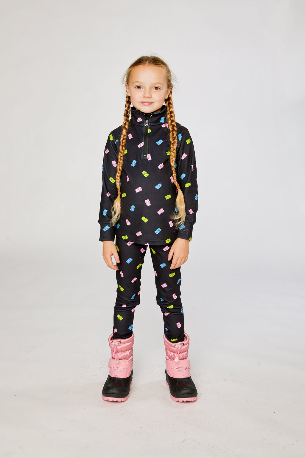 Two Piece Thermal Underwear Black Printed Gummy Bears