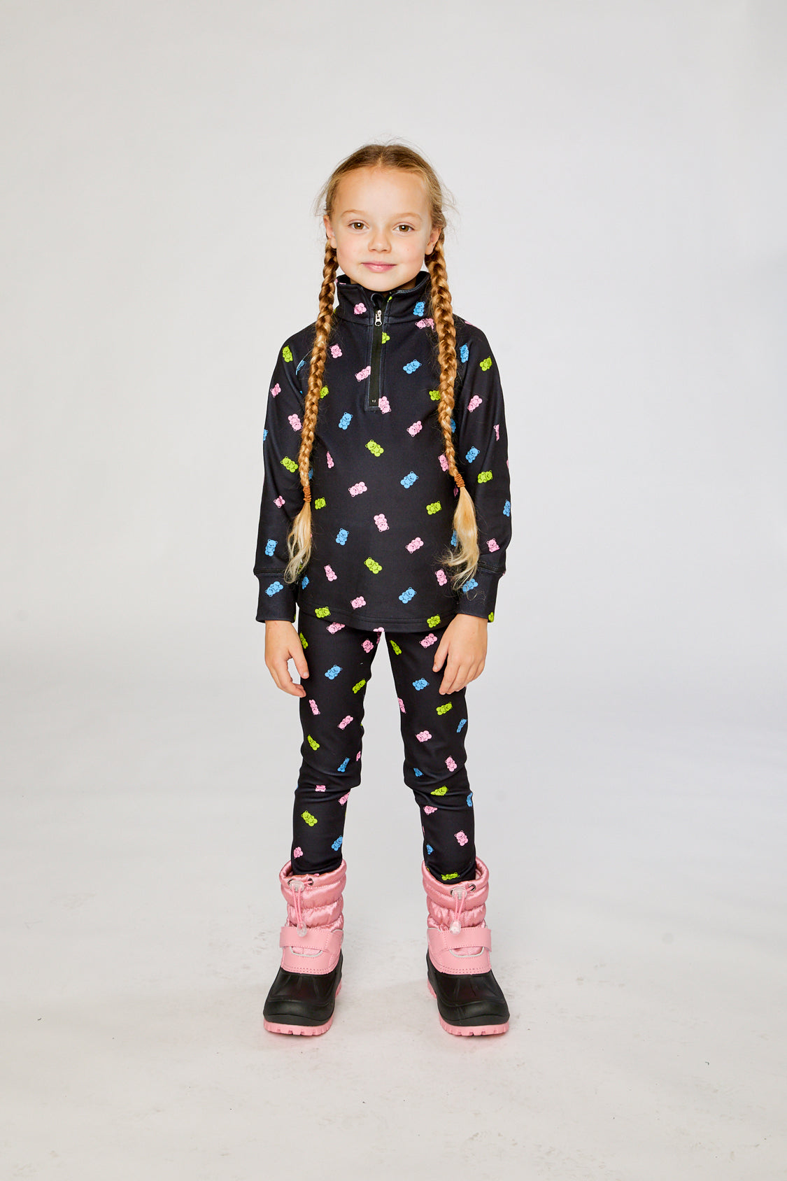Two Piece Thermal Underwear Black Printed Gummy Bears