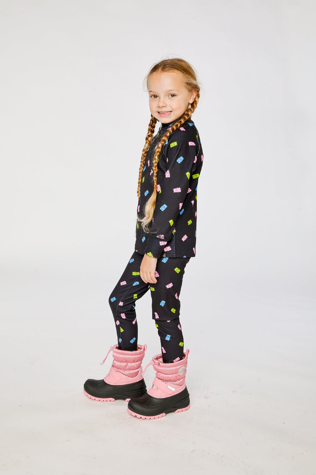 Two Piece Thermal Underwear Black Printed Gummy Bears