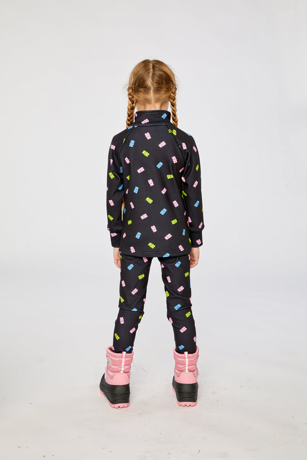 Two Piece Thermal Underwear Black Printed Gummy Bears