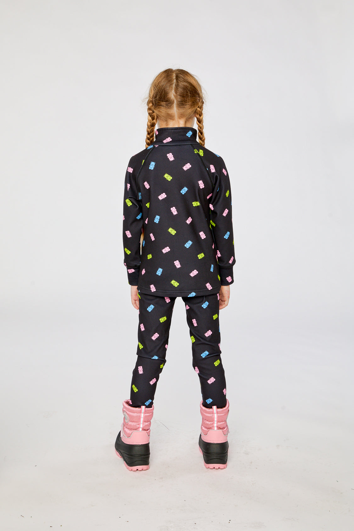 Two Piece Thermal Underwear Black Printed Gummy Bears