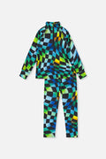 Two Piece Thermal Underwear Blue Checkered Print
