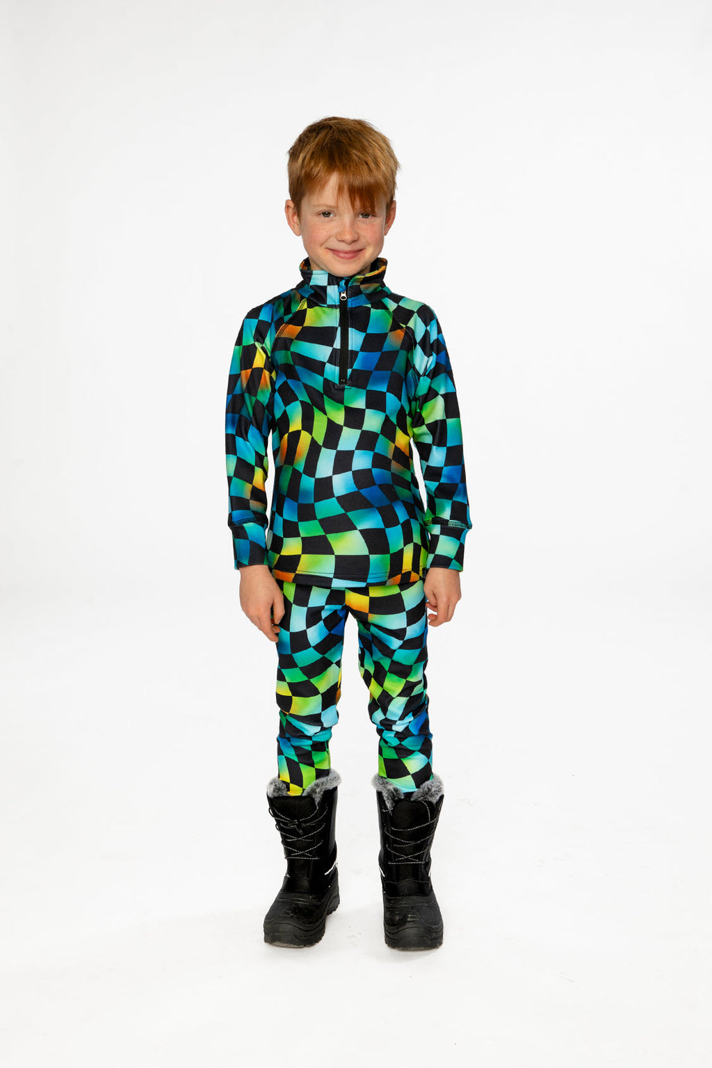 Two Piece Thermal Underwear Blue Checkered Print
