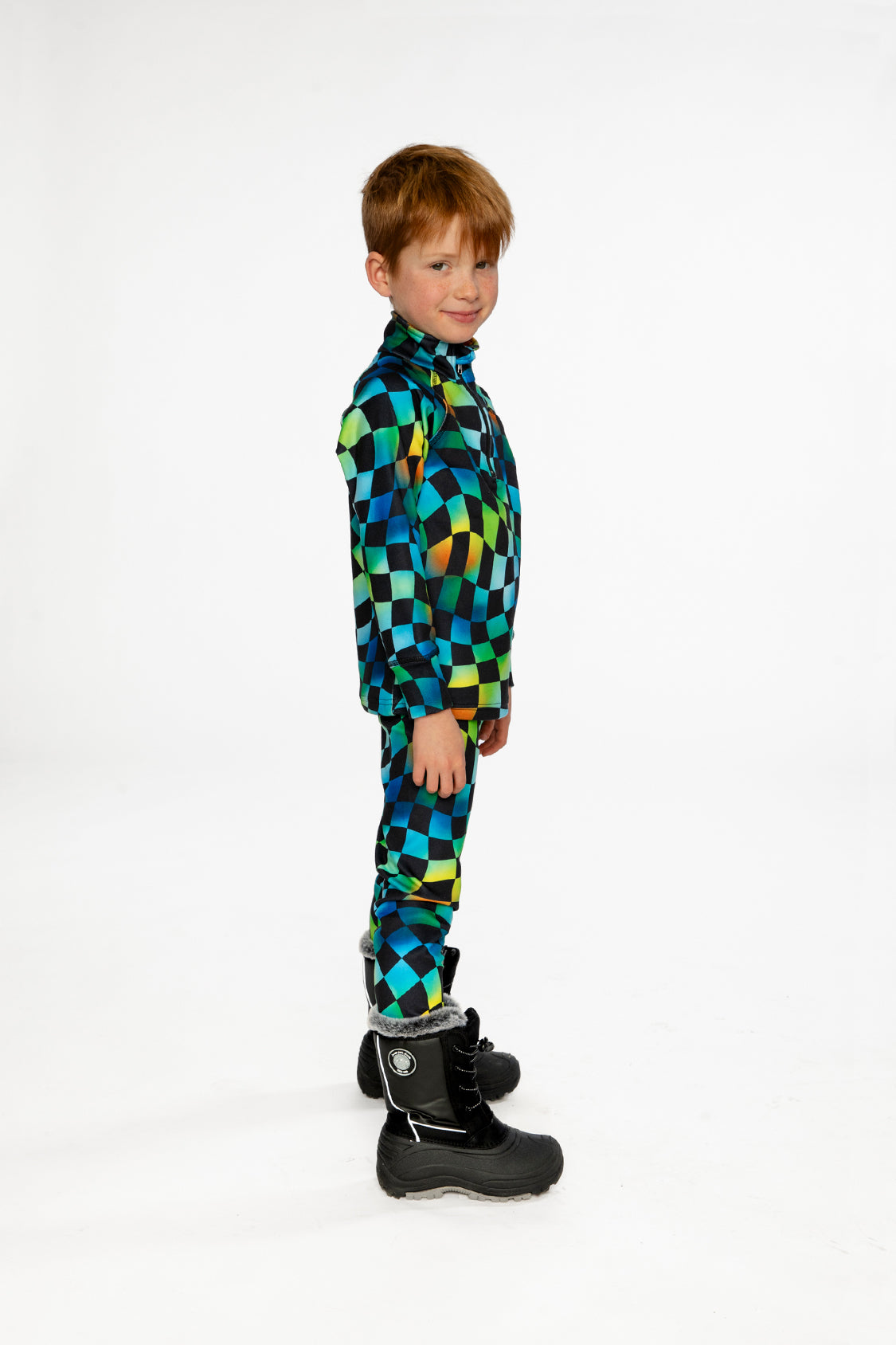 Two Piece Thermal Underwear Blue Checkered Print