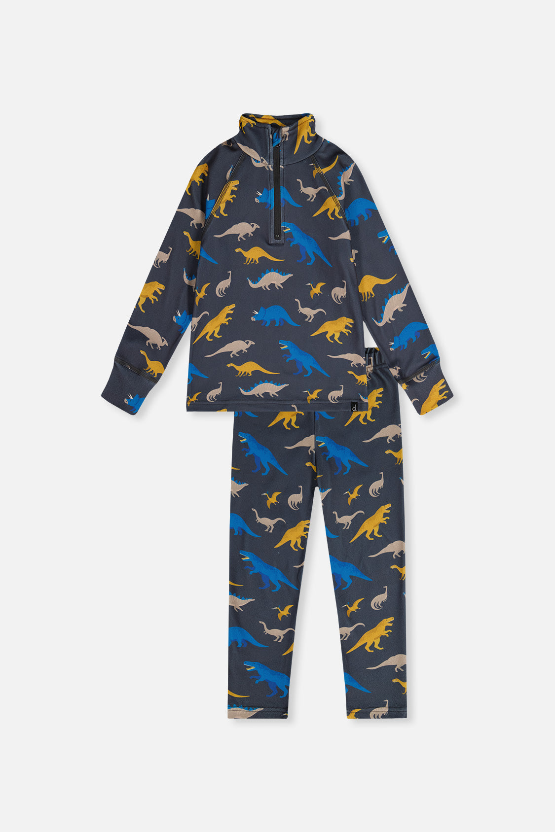Two Piece Thermal Underwear Grey And Blue Dinosaur Print