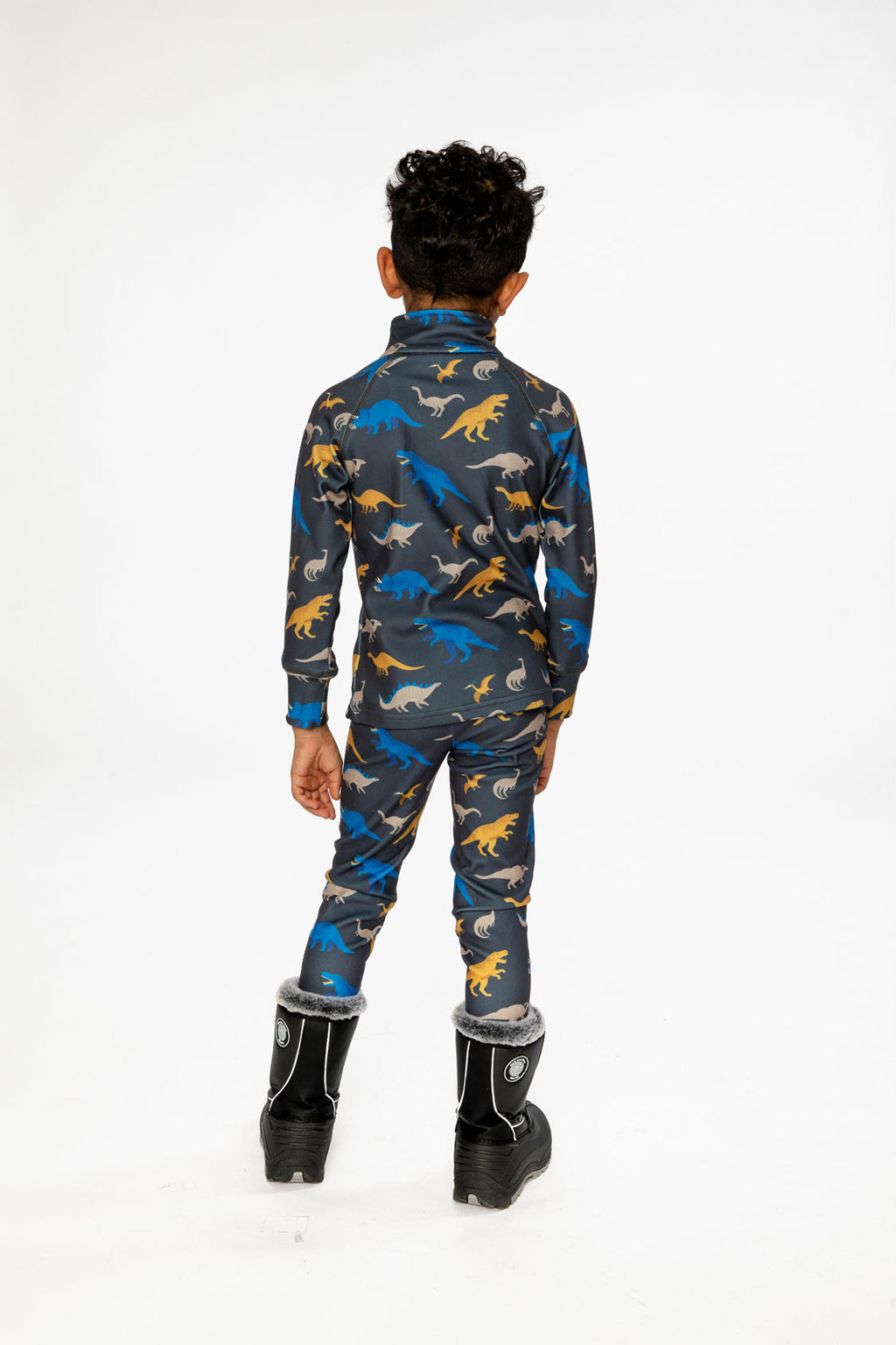 Two Piece Thermal Underwear Grey And Blue Dinosaur Print
