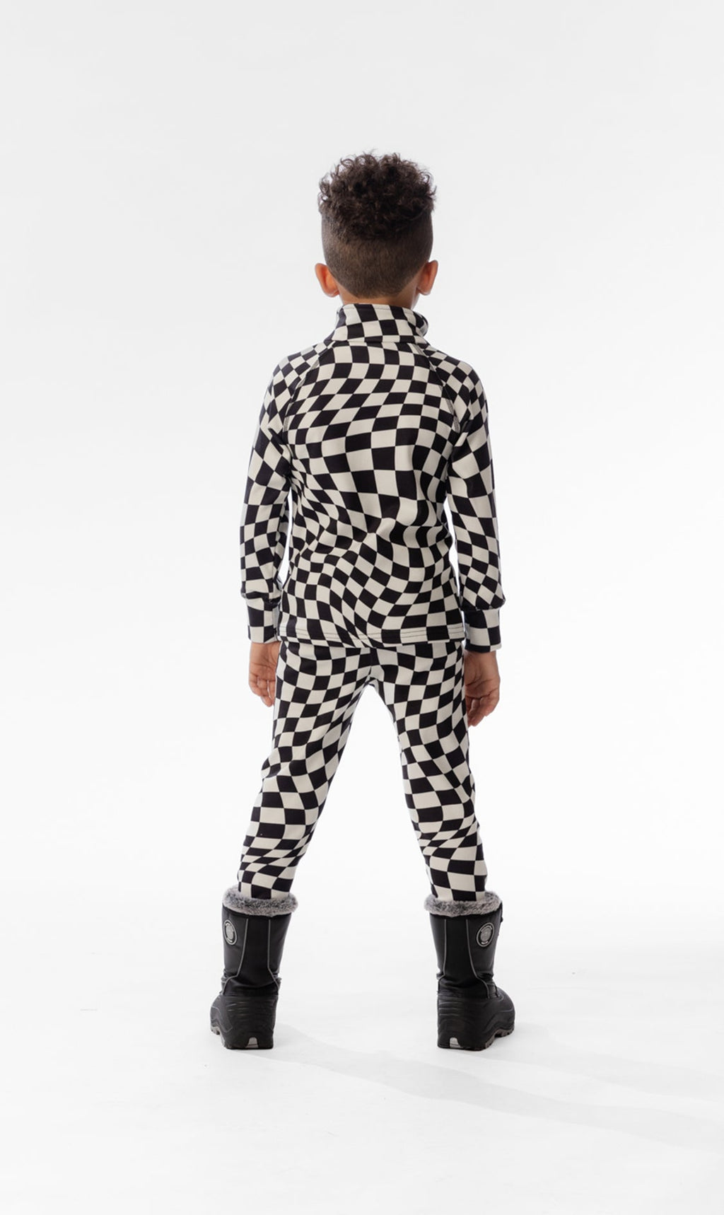 Two Piece Thermal Underwear White Checkered Print