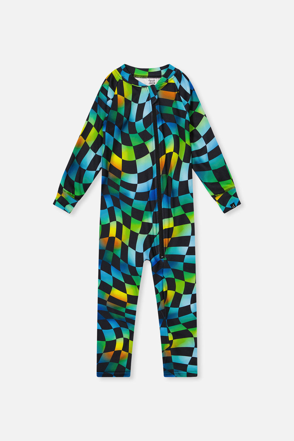 Baby One Piece Thermal Underwear Blue Checkered Print