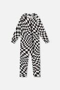 One Piece Thermal Underwear White Checkered Print