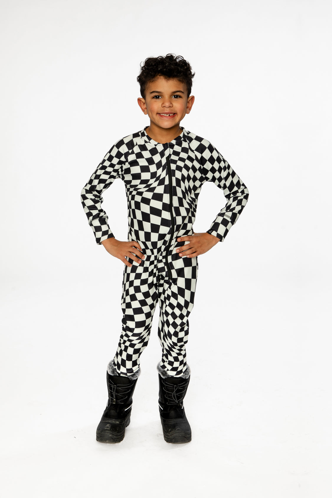 One Piece Thermal Underwear White Checkered Print
