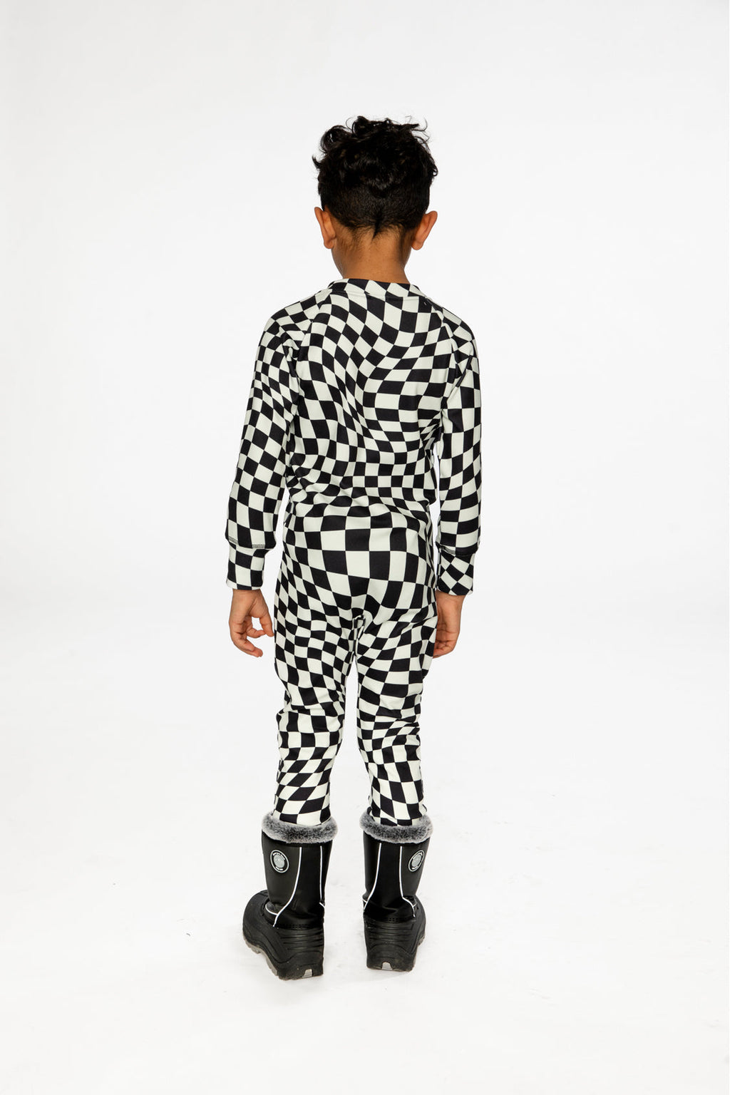 One Piece Thermal Underwear White Checkered Print