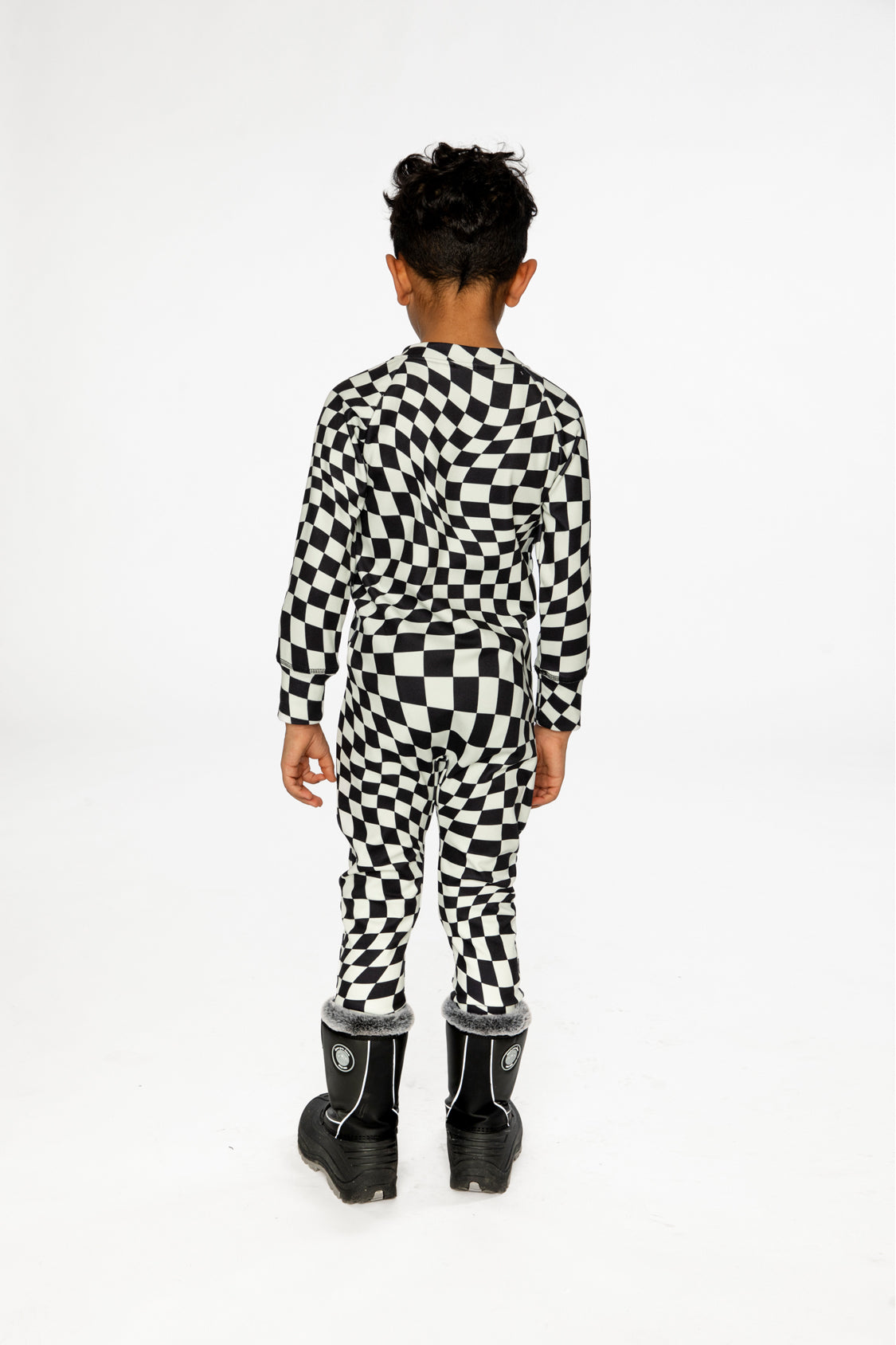 One Piece Thermal Underwear White Checkered Print
