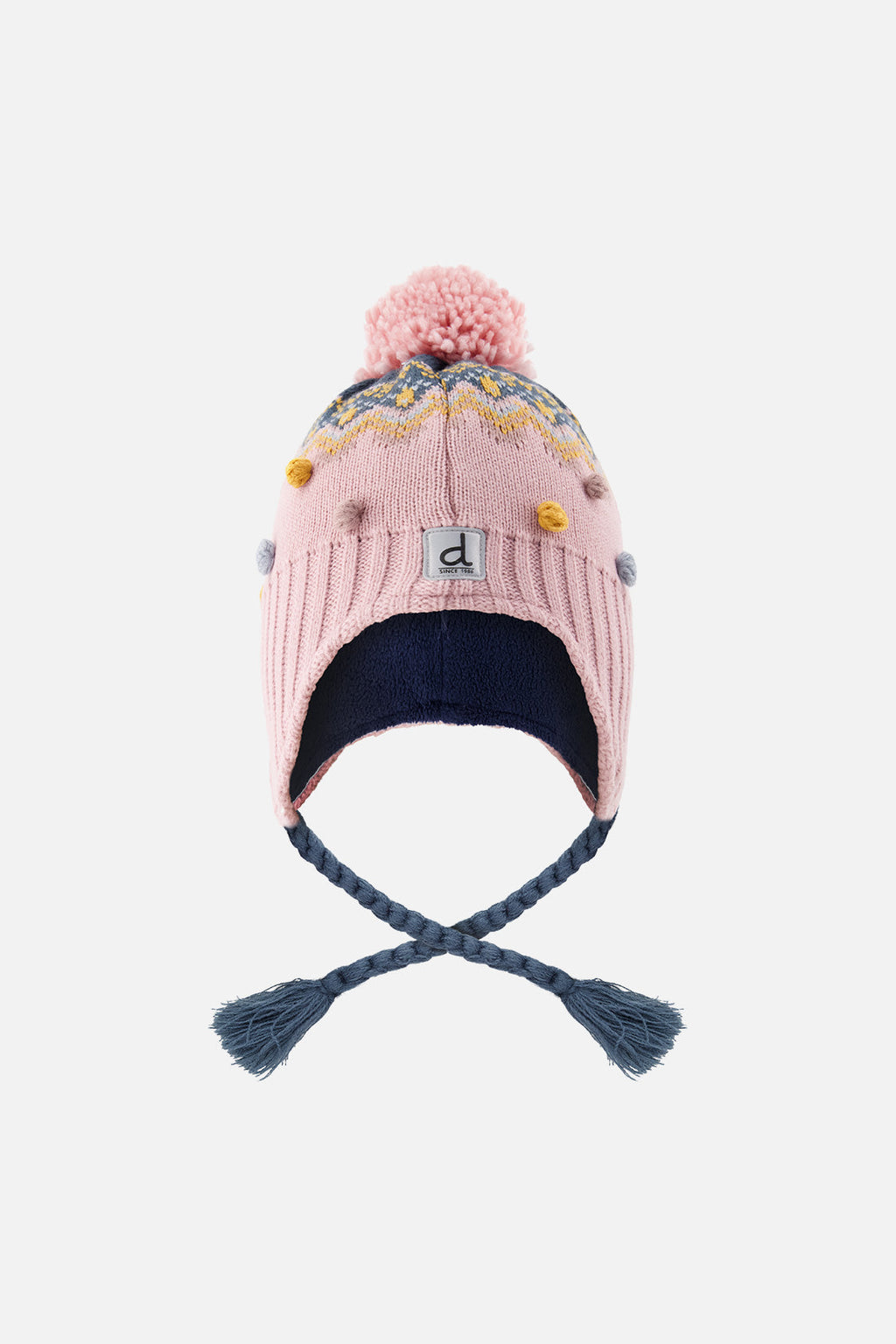 Winter Peruvian Knit Hat With Pompom Pink And Blue Jacquard