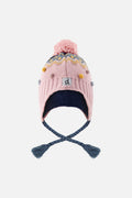 Winter Peruvian Knit Hat With Pompom Pink And Blue Jacquard