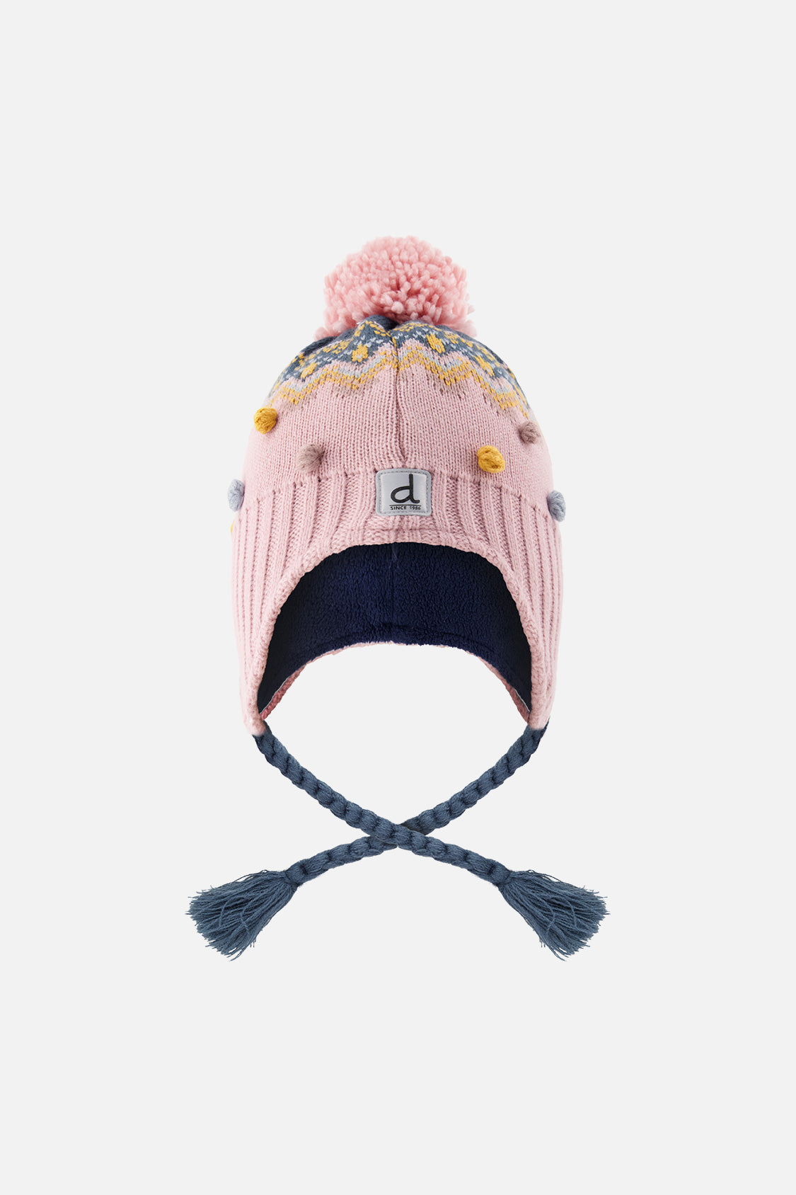 Winter Peruvian Knit Hat With Pompom Pink And Blue Jacquard