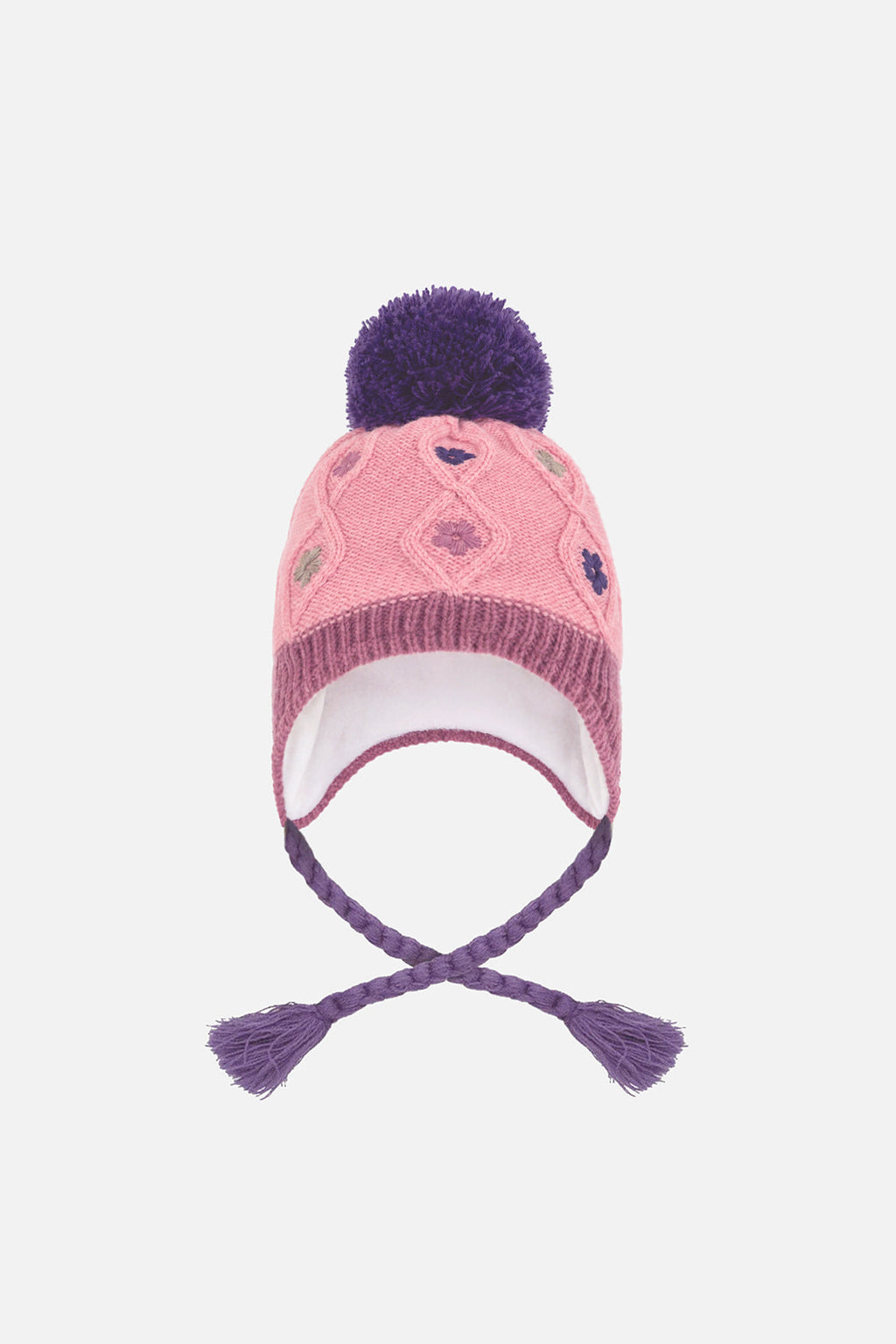 Baby Winter Peruvian Knit Hat With Pompom Pink And Mauve