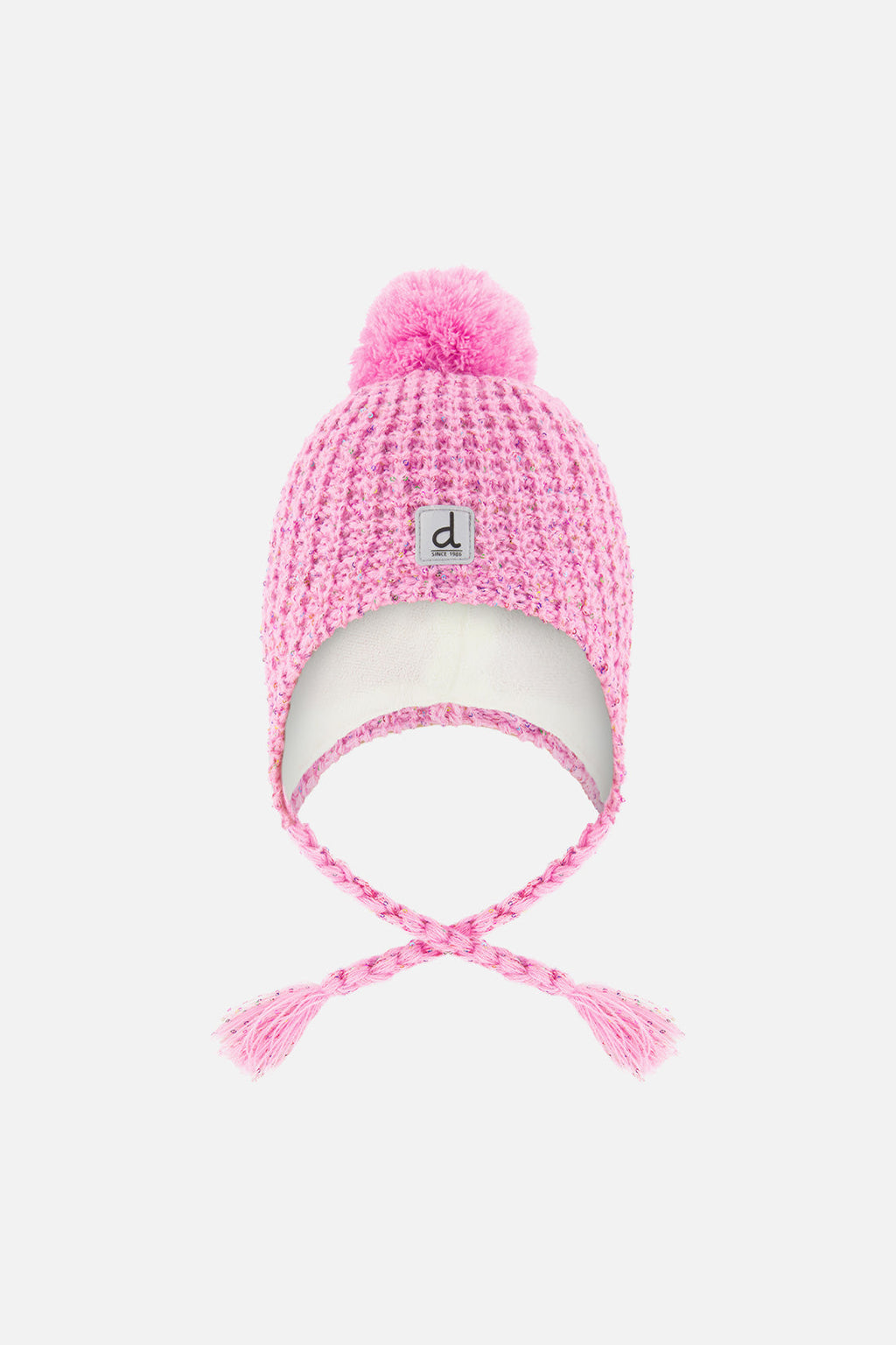 Winter Peruvian Knit Hat With Pompom Pink Multicolored Details