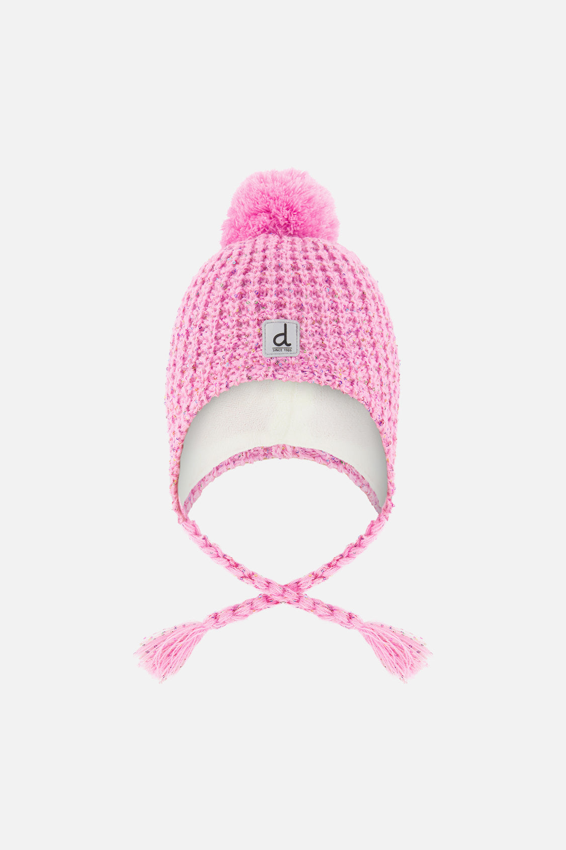 Winter Peruvian Knit Hat With Pompom Pink Multicolored Details