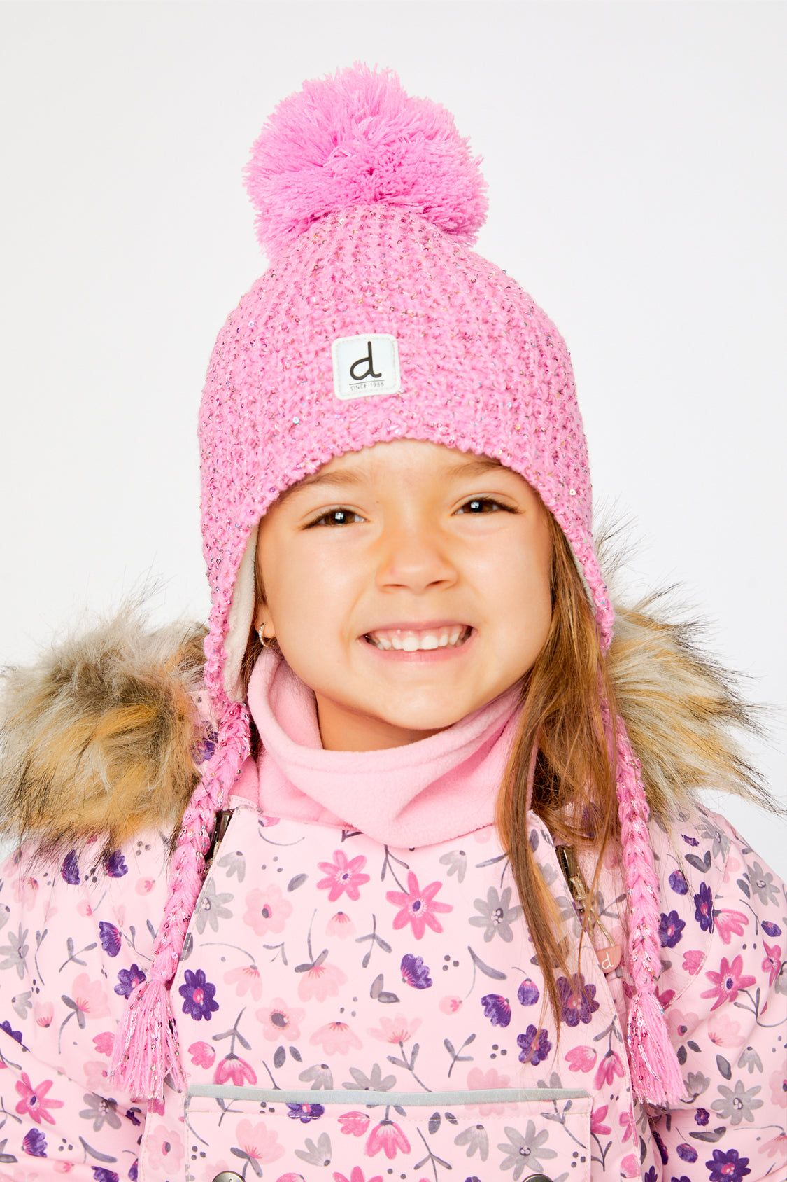 Winter Peruvian Knit Hat With Pompom Pink Multicolored Details