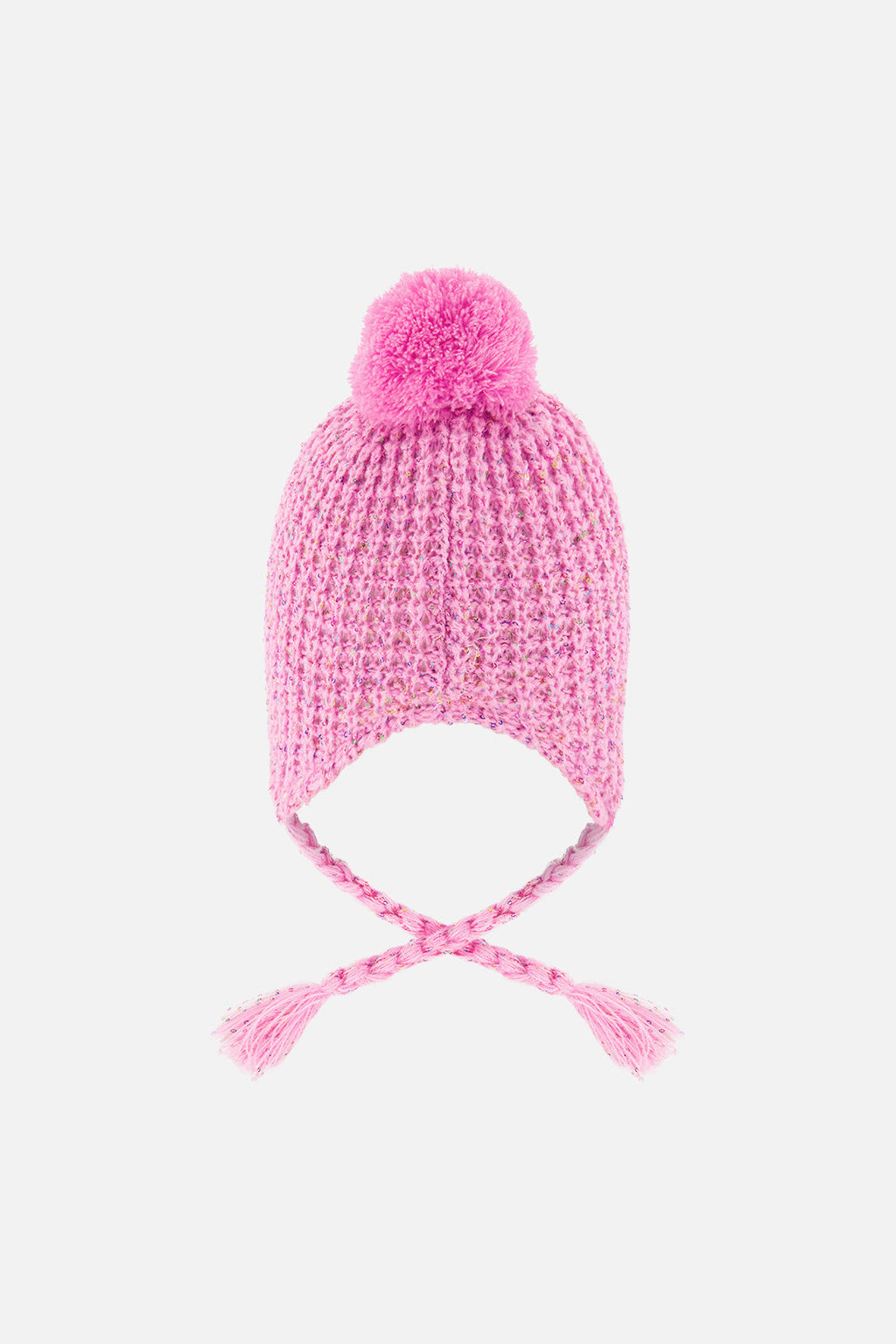 Winter Peruvian Knit Hat With Pompom Pink Multicolored Details