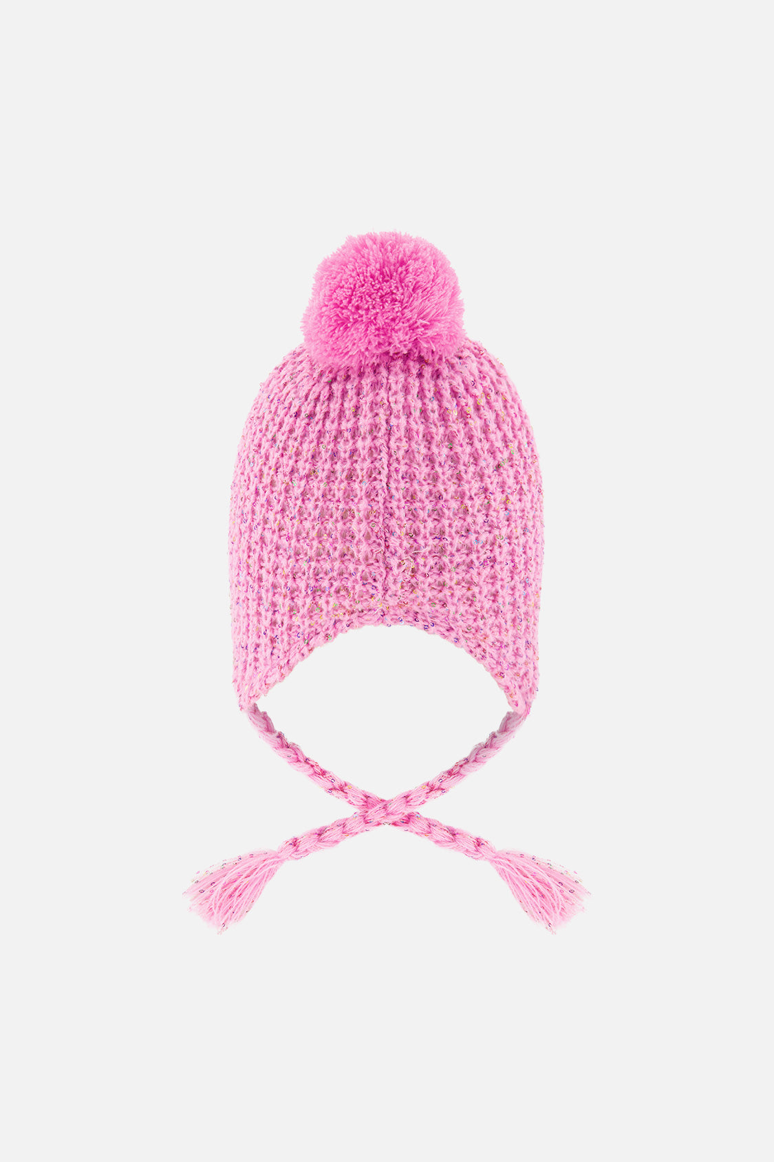 Winter Peruvian Knit Hat With Pompom Pink Multicolored Details