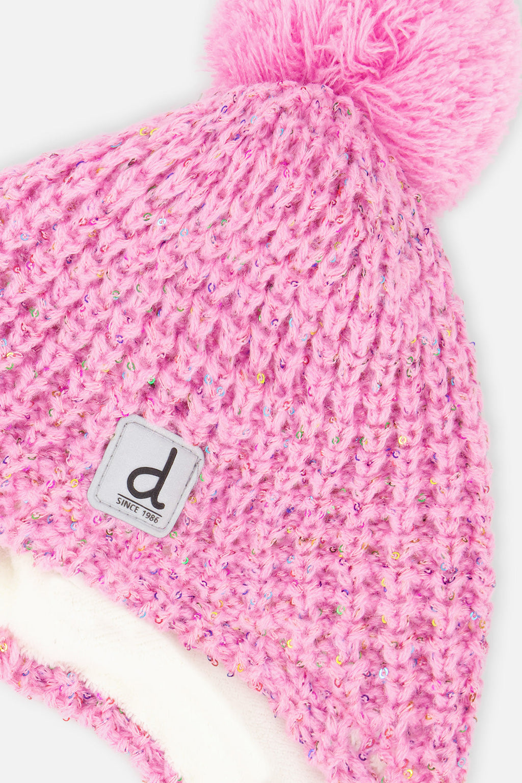 Winter Peruvian Knit Hat With Pompom Pink Multicolored Details
